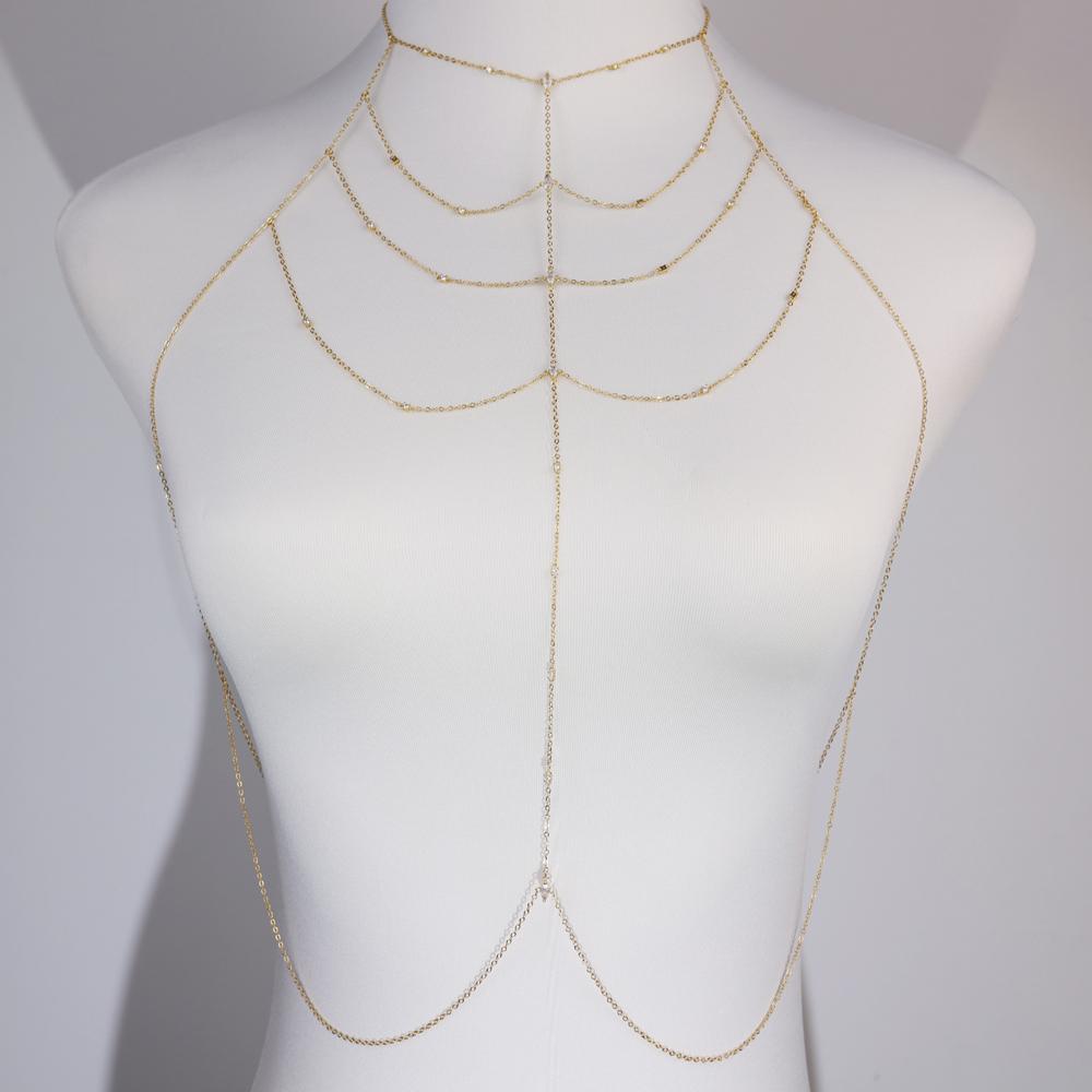 Summer Dancing Party Sexy Body Chain for Women 18K Gold Plated Mini Tassel Chain Setting Iced Out Zircons Jewelry
