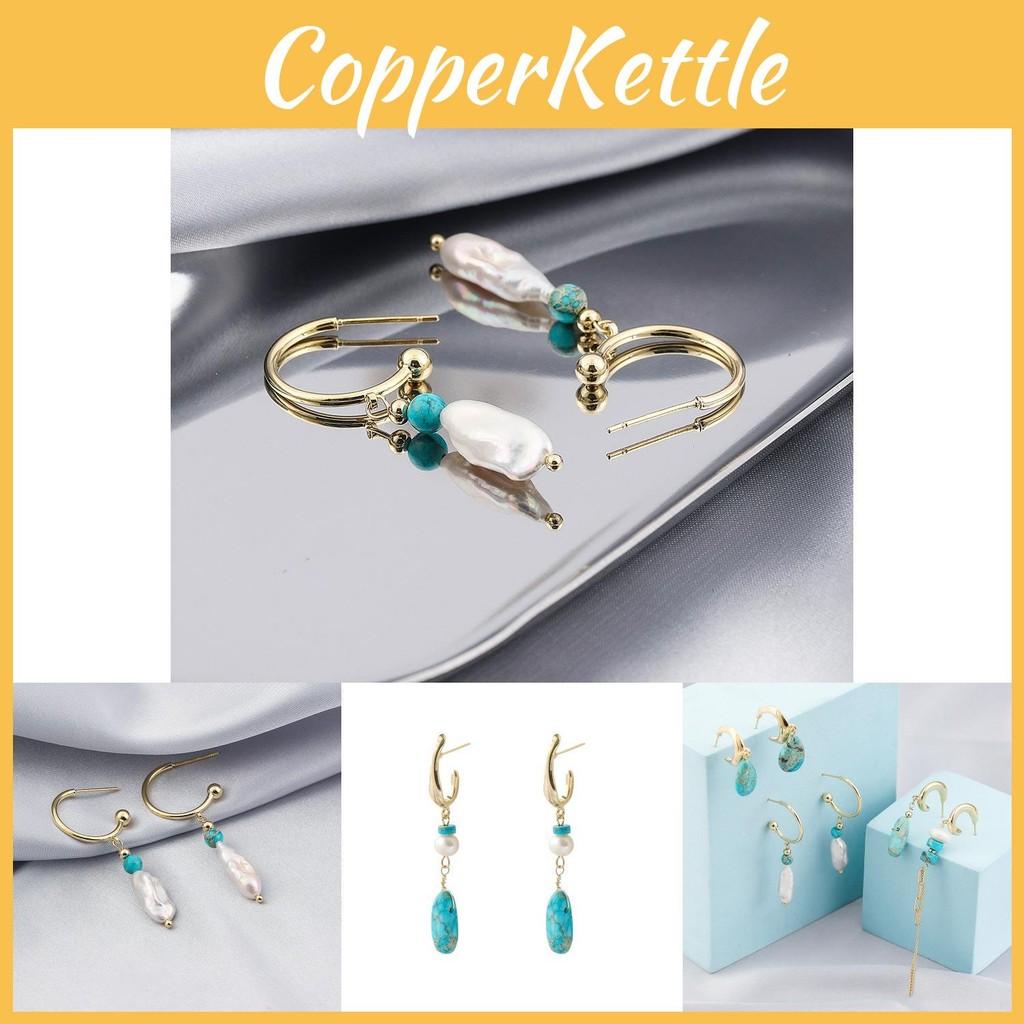 Creative Asymmetrical Pearl Natural Stone Earrings Fashionable Alloy Design Geometric