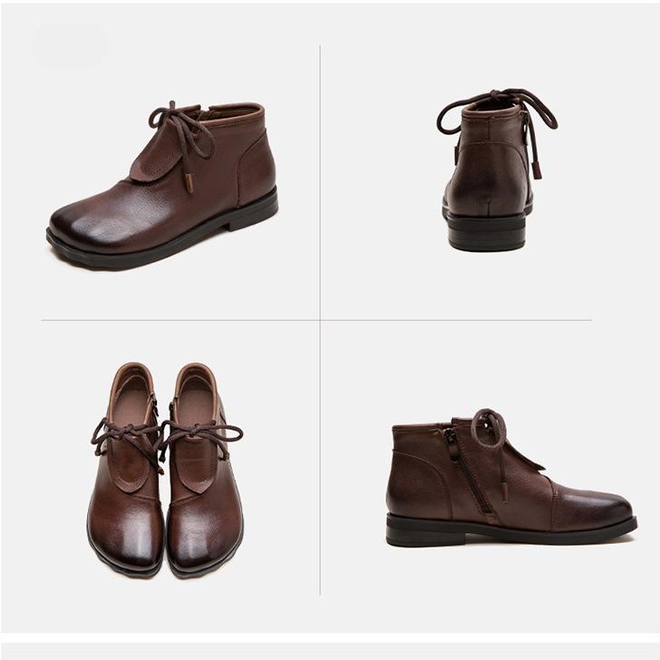 Johnature Retro Versatile Flat Short Boots Comfortable Commuting Casual Genuine Leather Women's Shoes
