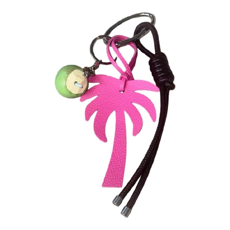 Colorful Coconut Tree Keyring Travel Accessory Alloy And Leather Rope Keychain With Summer Island Accent