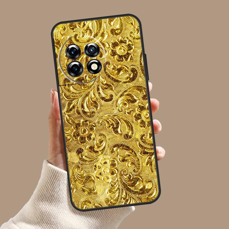 Gold Floral Pattern Case For OnePlus Nord CE 5 2 3 4 Lite N30 OnePlus 13 11 12 15 13T 13R 10T 12R 9 10 Pro Cover
