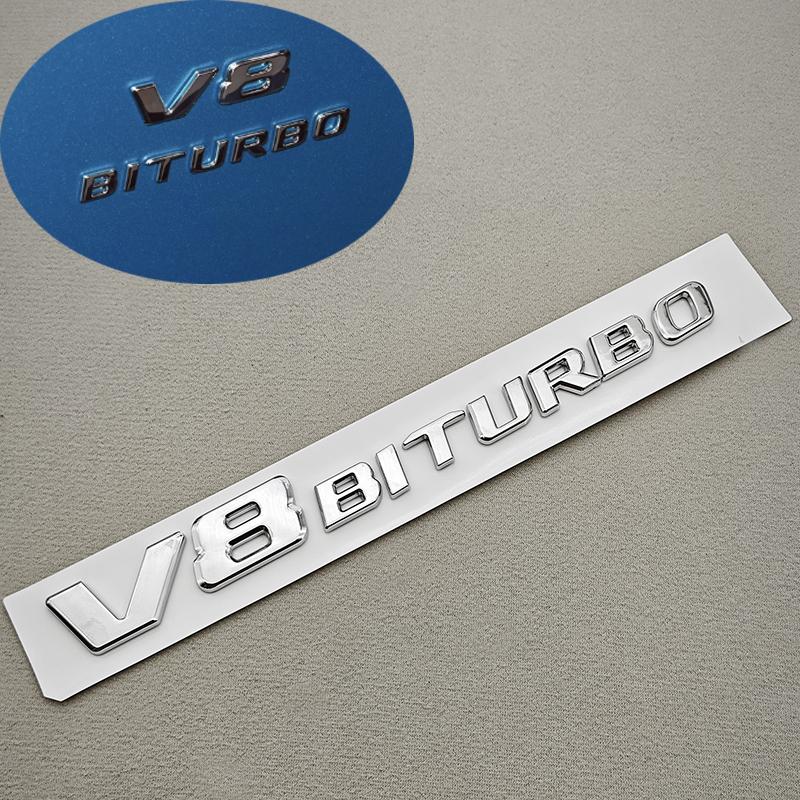Chrome V8 BITURBO 3D ABS Fender Badge Side Emblem Decal Fit Mercedes Benz AMG C63 E63 G63 G500 Car Styling Sticker
