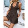 New Women's Solid Color Sleeveless Waist Tie Waist Jumpsuit, Casual Simple Vacation Jumpsuit For Petite