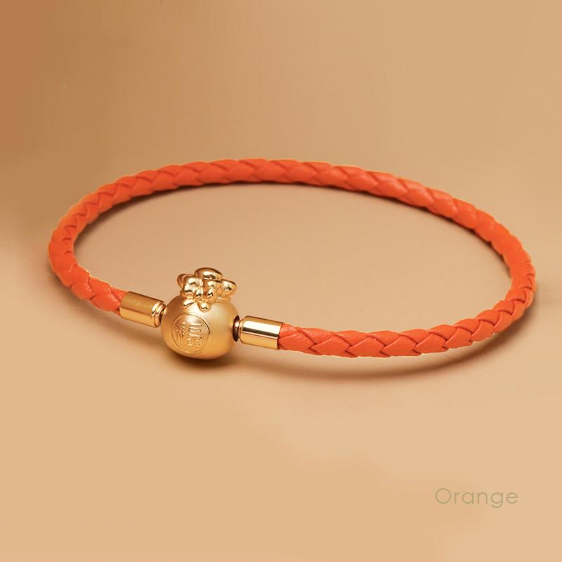 

MOONLIGHTGold Color Lucky Bag Charm Bracelet for Women Genuine Braided Leather Bracelet Fashion Accessories Female Jewelry Gifts 21cm помаранчевий