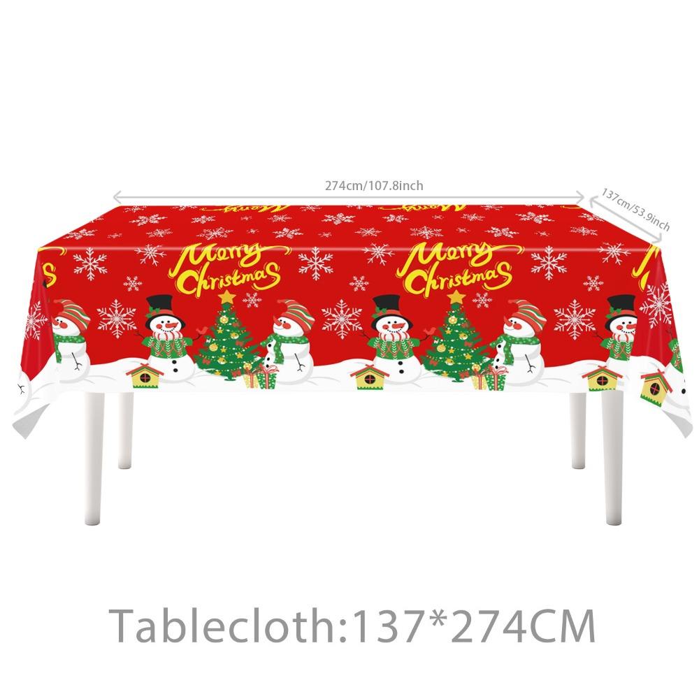 Snowman Design Christmas Table Cover Waterproof Lightweight Party Foil Tablecloth Rectangle Easy Clean Holiday Table Cloths Xmas