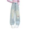 Pantalon en denim pour filles Pantalon à jambe droite Pantalon à jambe large Vêtements de printemps Jean coréen Polyvalent Décontracté pour enfants Fille