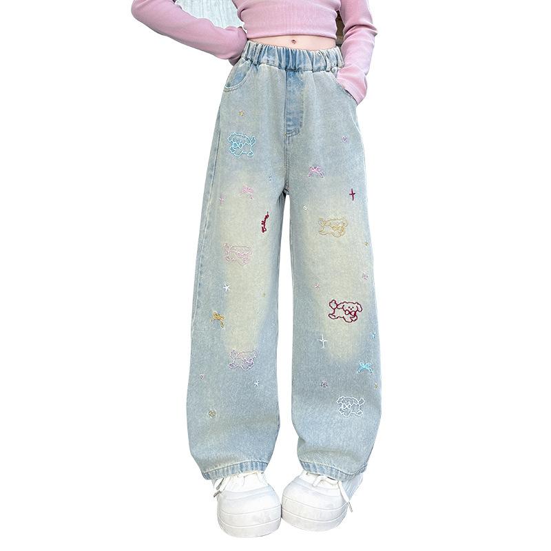 Girls' Denim Pants Straight Leg Pants Wide Leg Spring Clothing Korean Jean Children's Versatile Casual Girl