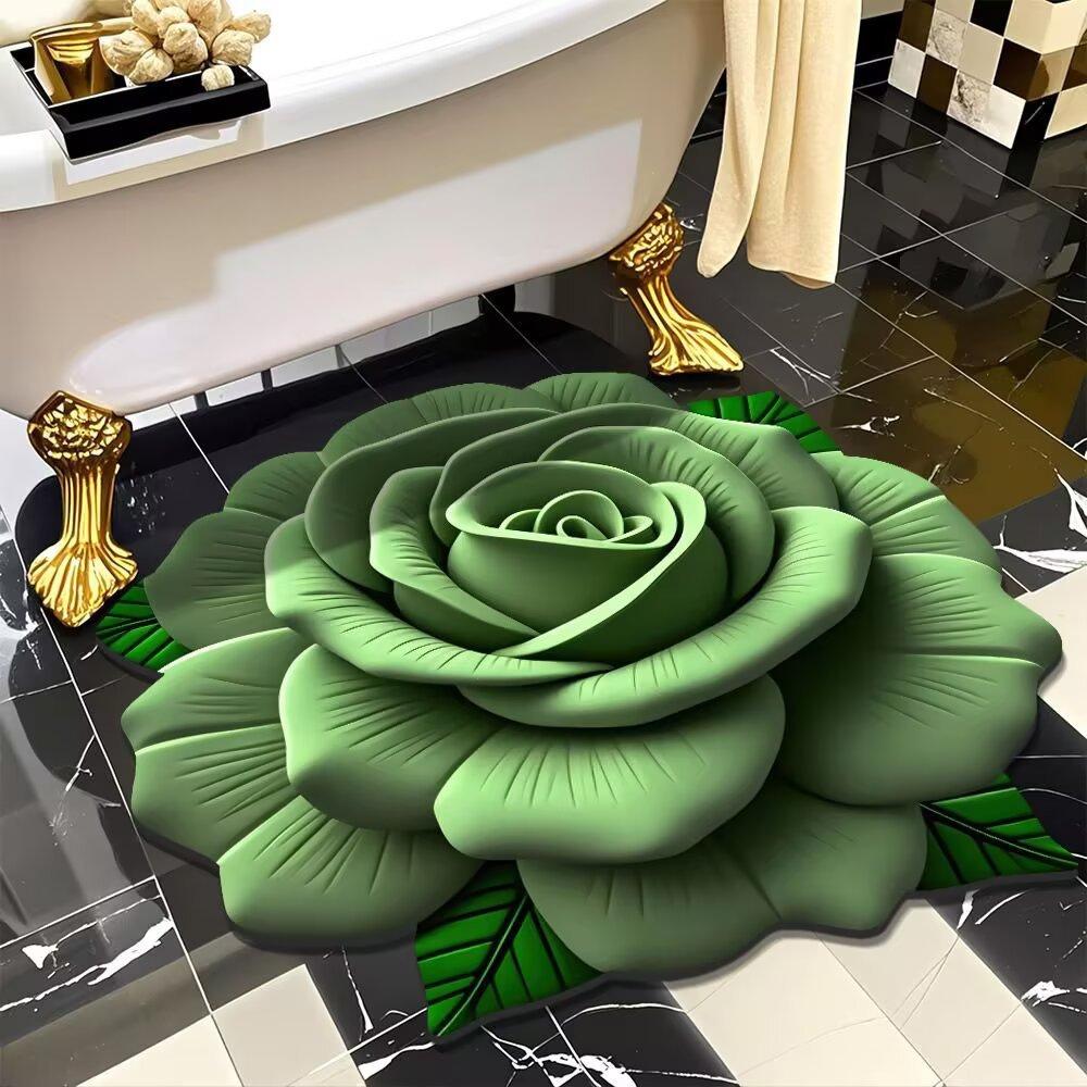 Plush Floral Floor Mat Absorbent Diatomaceous Earth Floor Rug Non-Slip 3D Visual Flower Pattern Rug for Bedroom Entrance Kitchen