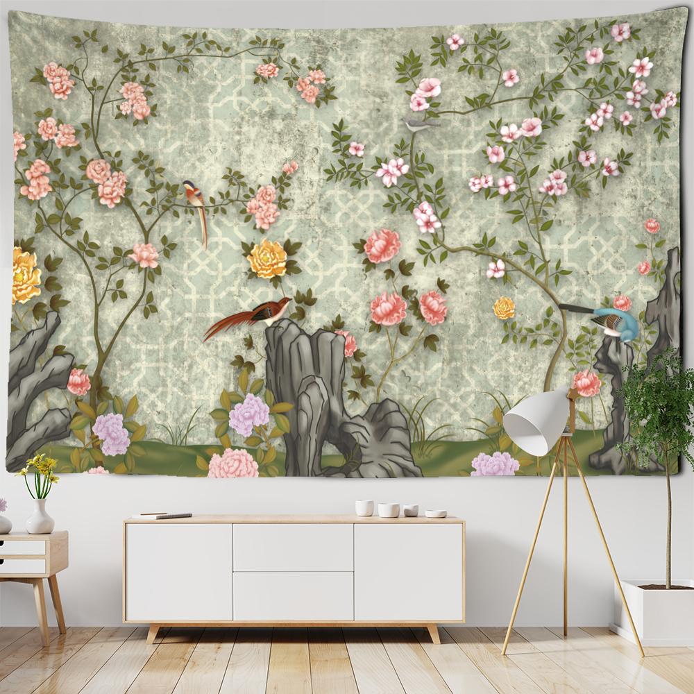 Creative Printing Tapestry Art Decor Colourful Flowers Leaves Wall Hanging Floral Tapestries For Dorm Living Room Bedroom Decor