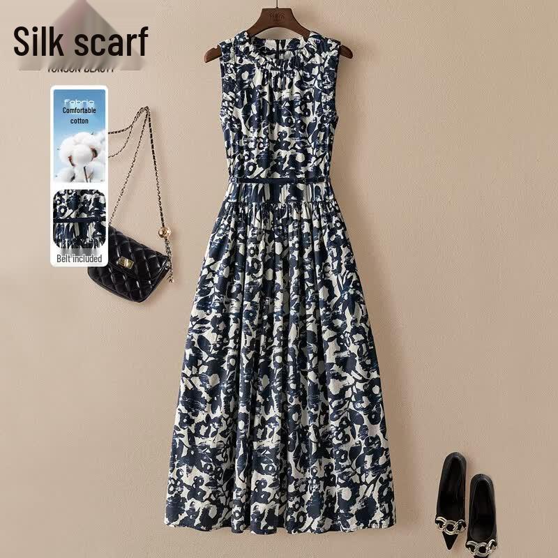 Sibaisha Women s Sleeveless Floral A-Line Midi Dress L