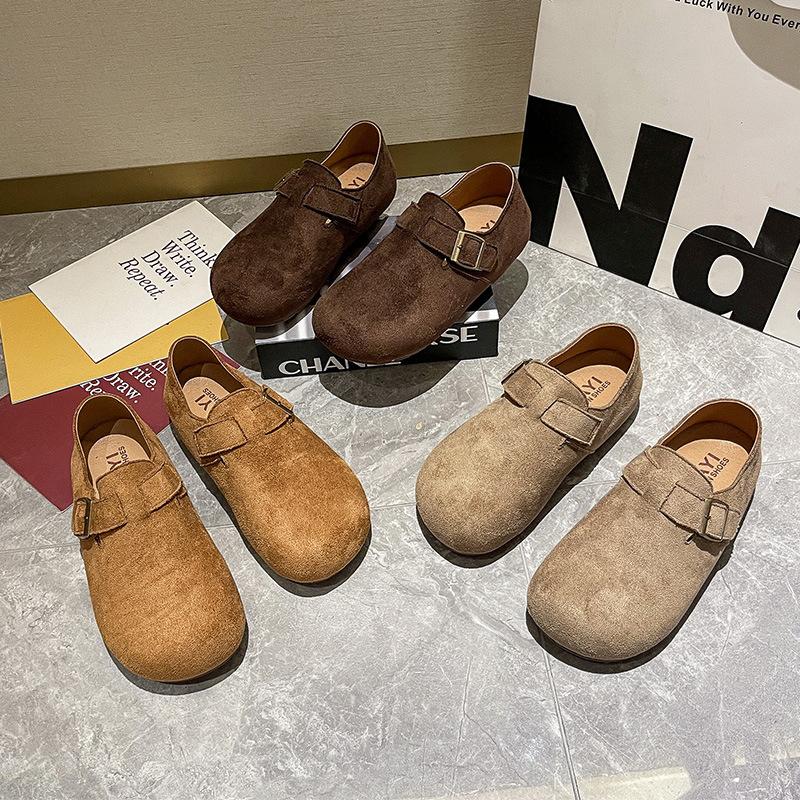 Retro Matte Borken Shoes Women's 2025 Autumn New Flat-bottomed Buckle Casual Inner Height Increase One-pedal Loafers Women