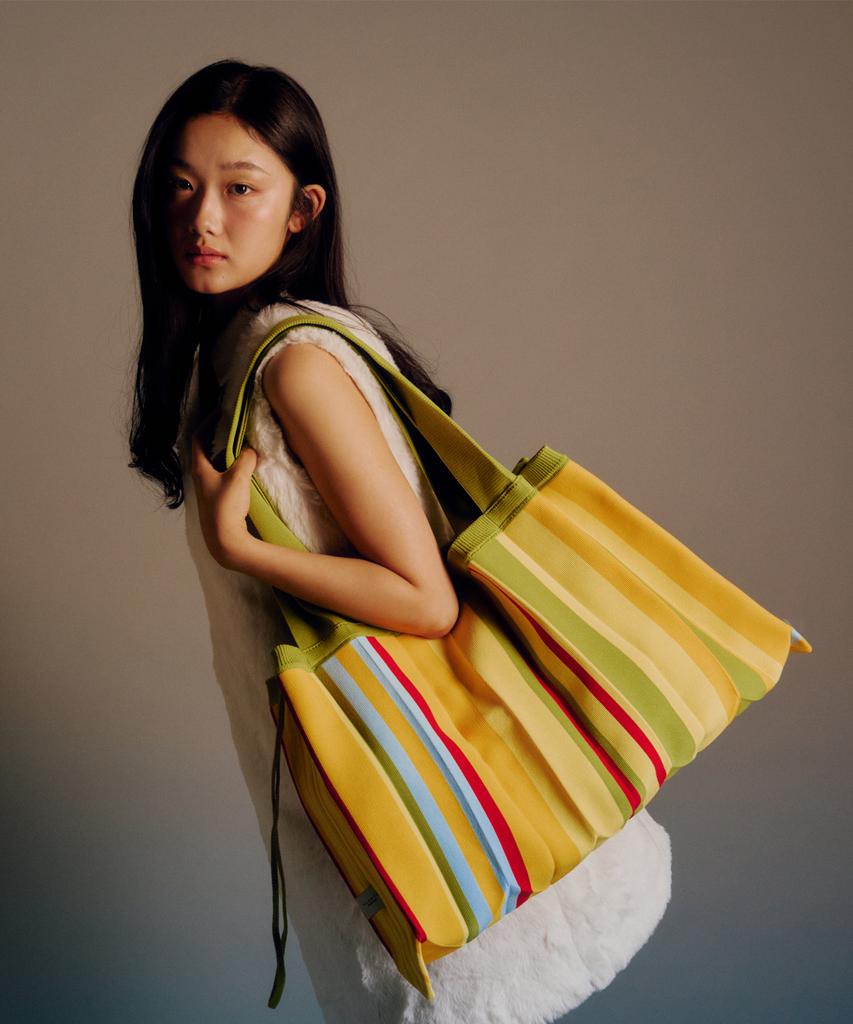 Borsa a Spalla Larga Pleatsmama Fantasia Floreale a Strisce