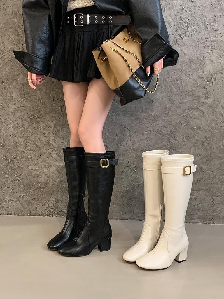 2025 Autumn and Winter New Product Metal Fasteners European and American Niche Temperament British Style Gentle Retro High Boots
