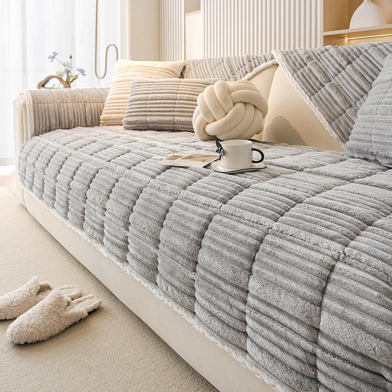 

Thickened Sofa Cushion Winter Plush Non-slip Seat Cushion Cream Wind Strip Plush Autumn and Winter Bay Window Cushion 90*160cm
