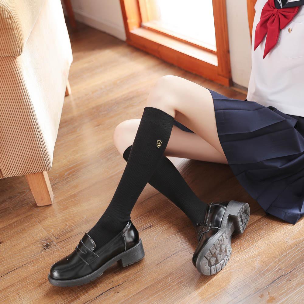 Long Knee-high Socks, High Socks, Cotton Solid-colored Calf Socks, Embroidered Mid-calf Socks, Retro Student Socks, Long Socks