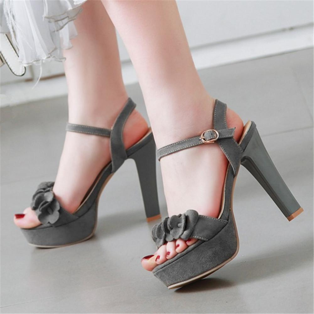 Fashion 2025 New Spring Summer Women Ankle Strap Buckle Platform Sandals Ladies Shoes High Heels Flock Fashion Sandalias Plus Size 32-43