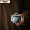 170ml Ru Kiln Blue And White Peony Gaiwan Handmade Tea Tureen Tea Bowl With Lid Kit Tea Maker Cover Bowl Tea Ceremony Collection