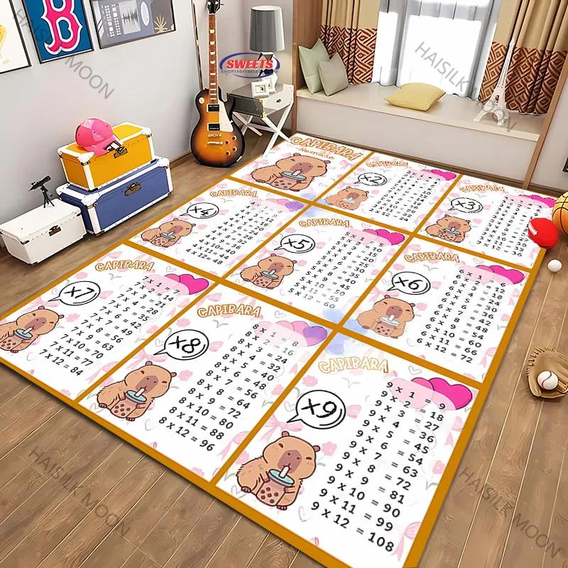 3D Printing Capibara Pattern Multiplication Table Carpet, Personalized Children's Room Decorative Rug Kid's Play Learn Floor Mat
