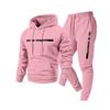 Men's Casual Solid Color Letter-printed Sweatshirt Set, Men's Fleece Hooded Drawstring Sweatshirt And Sweatpants Two-piece Set