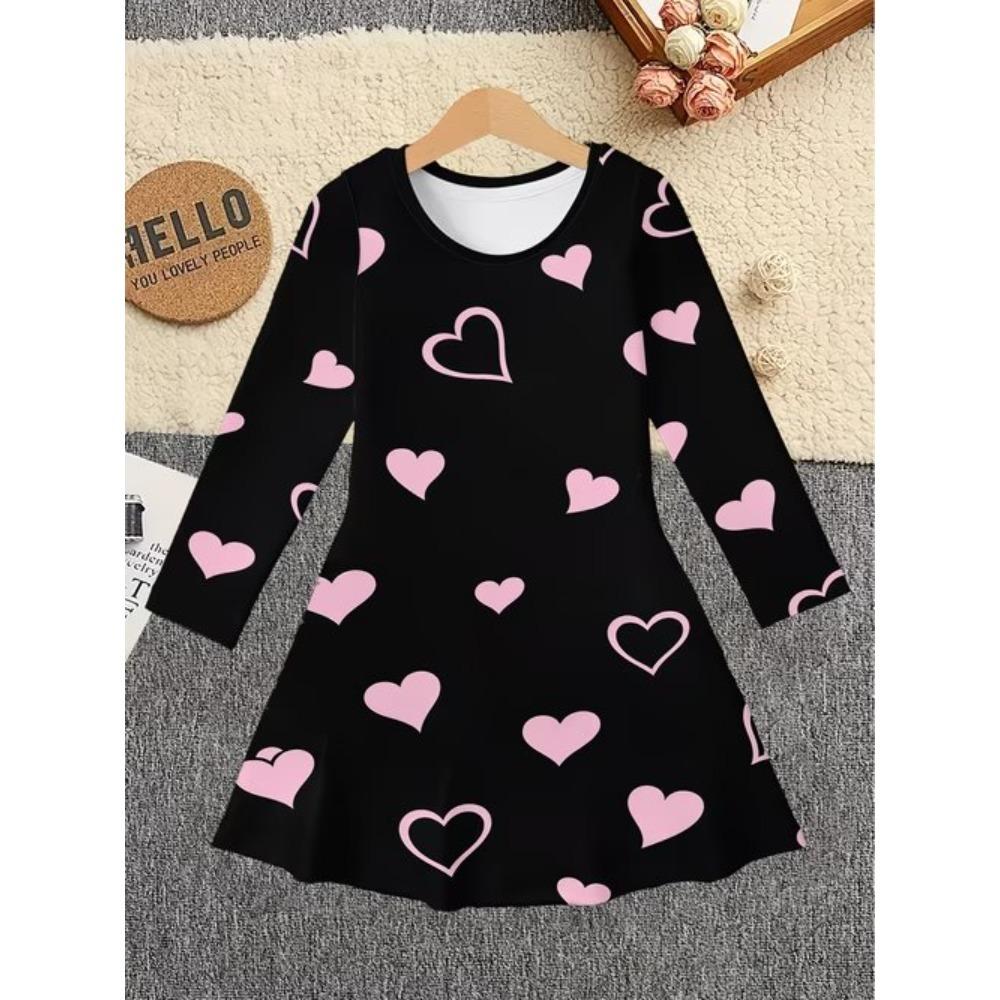 Girl Casual 3D Four-leaf Clover Print Round Neck Long Sleeve Dress Kid Princess Dress