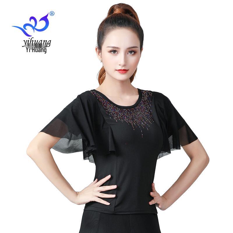 

Plus Size Bell Sleeve Ballroom & Modern Dance Practice Top M чорний