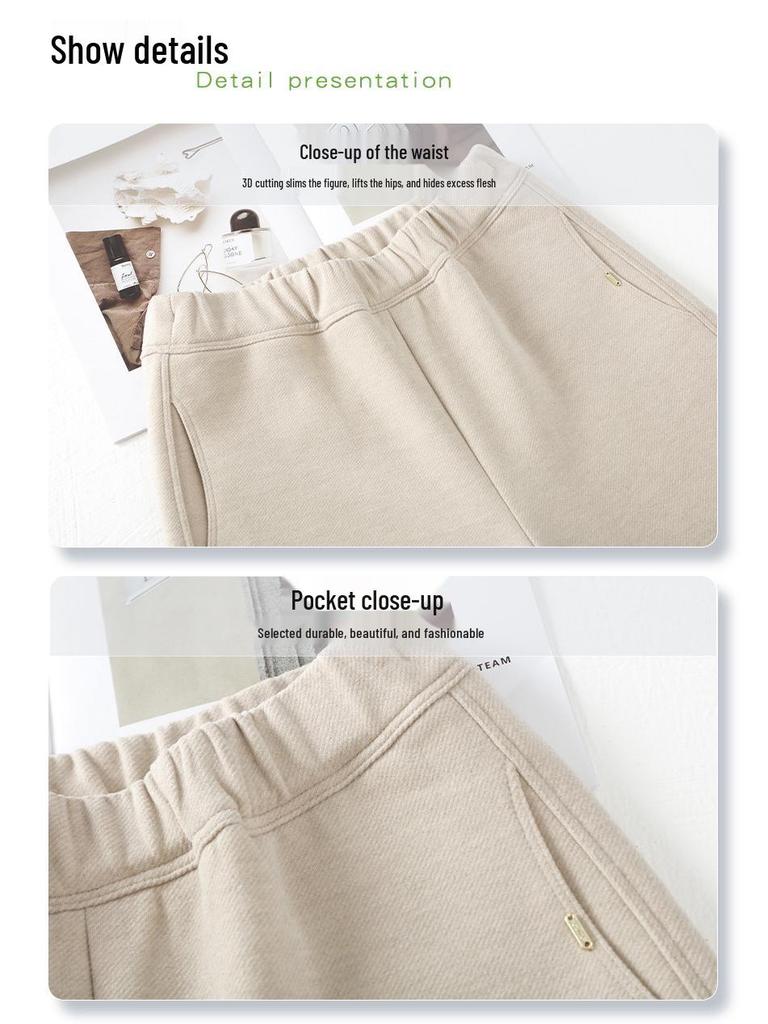 Women's Dark Cashmere Wide-Leg Pants 2024 - Elastic, Loose-Fit, Autumn/Winter Long Trousers