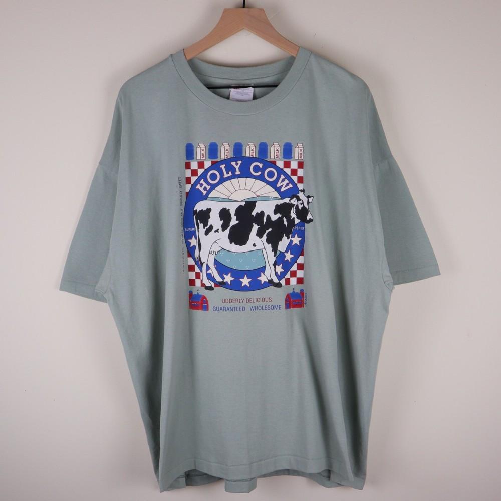 

Vintage 90s Holy Cow Dairy Milk Shirt Single Stitch Adult 2XL 27x29.5 Unisex T-Shirt L