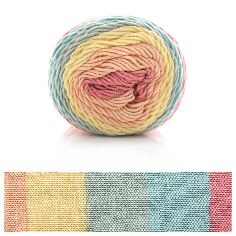 2 Pcs Rainbow Cotton Yarn Segment Dyeing 100g/Ball 5 Strands Of Thick Wool Line DIY Knitting Crochet Sweater Scarf Blanket