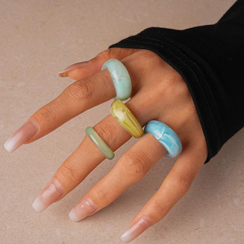 5/6 szt. Kolorowy zestaw pierścionków z żywicy akrylowej Geometryczny Okrągły Pierścionek do układania Prostota Indywidualność Bohemskie Pierścionki na palce Biżuteria Prezenty
