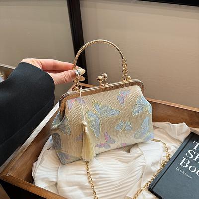Borsa da sera vintage con nappa, chiusura a bacio, pochette con manico superiore per donna, borsa a tracolla, borsa a tracolla, borsa da sera da donna per festa di nozze