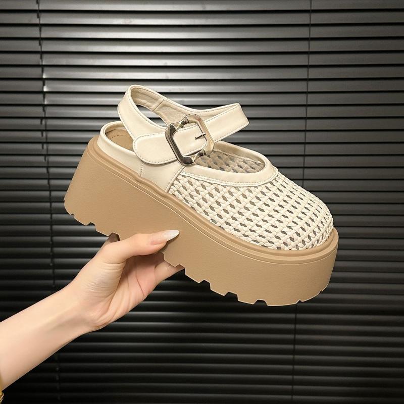 Women's Summer Closed-Toe Sandals, Platform, Heel-Increasing, Woven, Openwork, Casual Roman Sandals