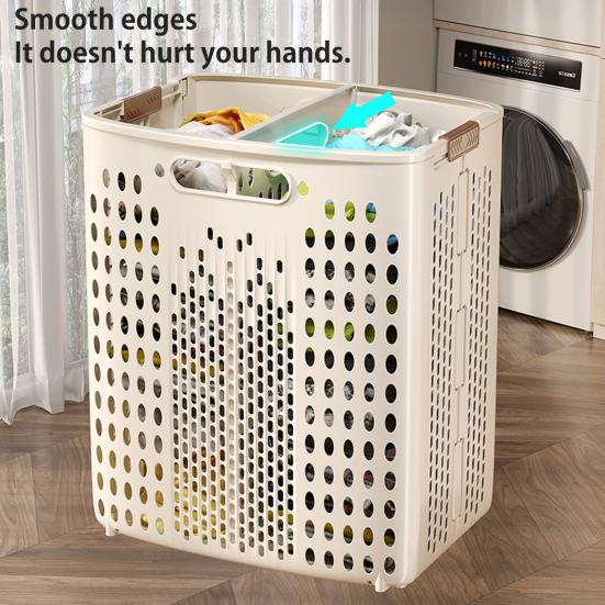 Yousheng Clothes Laundry Basket with Wheels Large Capacity Foldable Design Wheeled Hamper Storage Basket with Handle