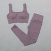 Women's Solid Color Seamless Ribbed Sports Bra and High Elastic Yoga Set