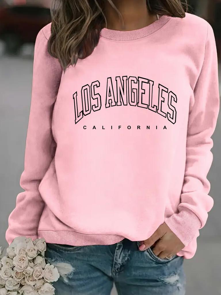 European, American Autumn and Winter Women's Clothing Casual Long-sleeved Crew Neck LOS ANGELES Printed Pullover Sweater