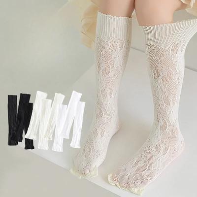 Summer Lace Thin Calf Sock for Kids Girl Simplicity Chic Floral Heart Children's Sock Nylon Elastic Mesh Breathable School Sock