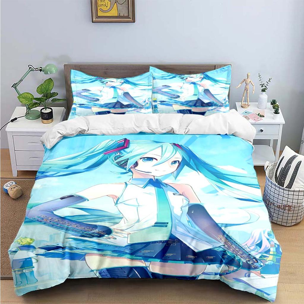 Comforter Cartoon Kawaii Virtual Singer H-Hatsune-Miku Bedding Sets Bed Supplies Set Bed Comforter Set Bedding Set Gift