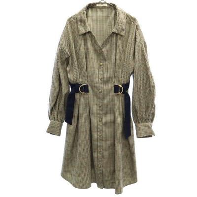 REDYAZEL Houndstooth Long Sleeve Tunic F Brown One Piece Women Used
