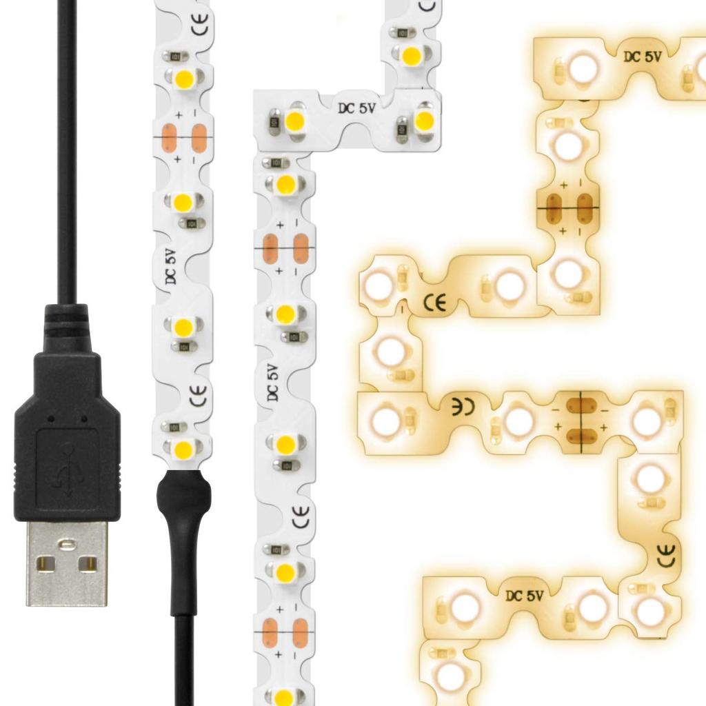 Hareruya LED Strip Light USB 180 Bends To Fit Corners and Attaches with Can Be Cut To Adjustable Length with JTT Online (90-Degree Bendable), (Warm