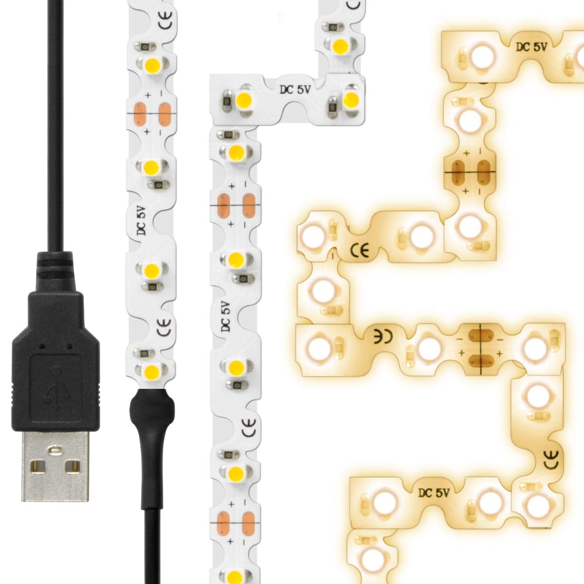 

Hareruya LED Strip Light USB 180 Bends to Fit Corners and Attaches with Can Be Cut to Adjustable Length with JTT Online (90-Degree Bendable), (Warm