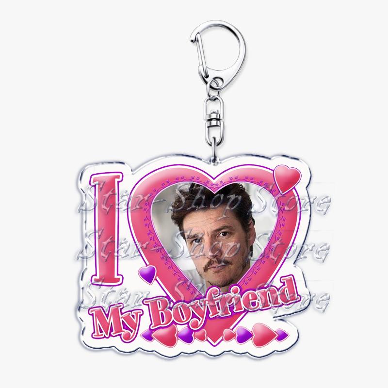 Hot Pedro Pascal I Love My Boyfriend Heart Keychain for Women Accessories Key Chain Ring Keychains Jewelry Fans Gifts