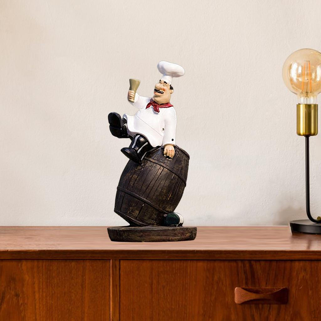 

Chef Decorative Statues - Countertop Table Decoration for Country Cottage Decor Sit On Wine Barrel
