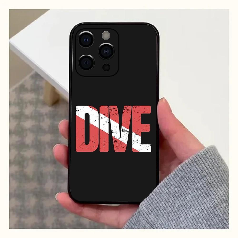 Scuba Diving Dive Flag Phone Case For Apple iPhone 15,14,13,12,11,Pro,X,XS,Max,XR,Plus,Mini Soft Black Cover