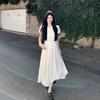Women's White Puff Sleeve A-Line Dress - Slim Waist, Wide Hem, Chic First Love Style