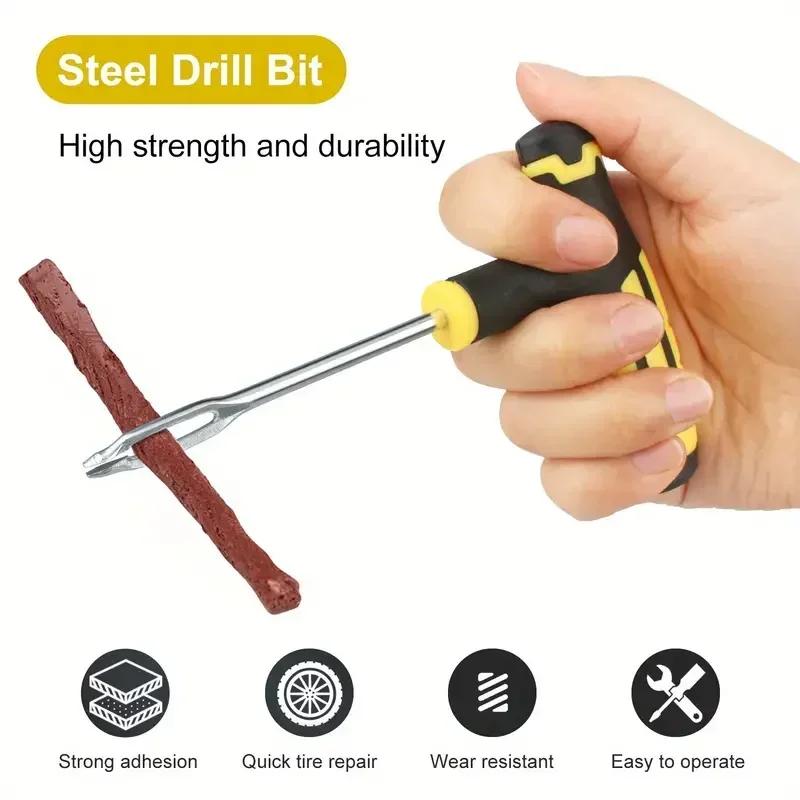 Car Tire Puncture Repair Kit - Vacuum Plug Strips & Glue for Emergency Quick Patch (Tool Set)