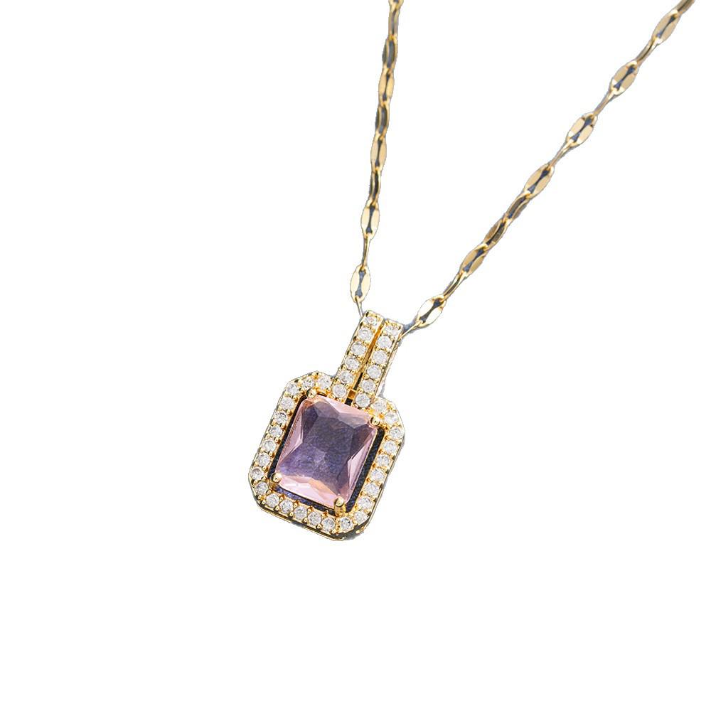 Elegant Multicolor Zirconia Square Diamond Necklace - High-End Fashion Clavicle Chain