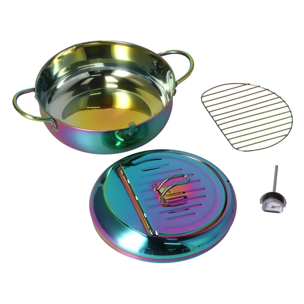 Stainless Steel Fryer with Thermometer 3.2L Non Stick   Frying Pot Kitchen Cookware Accessory