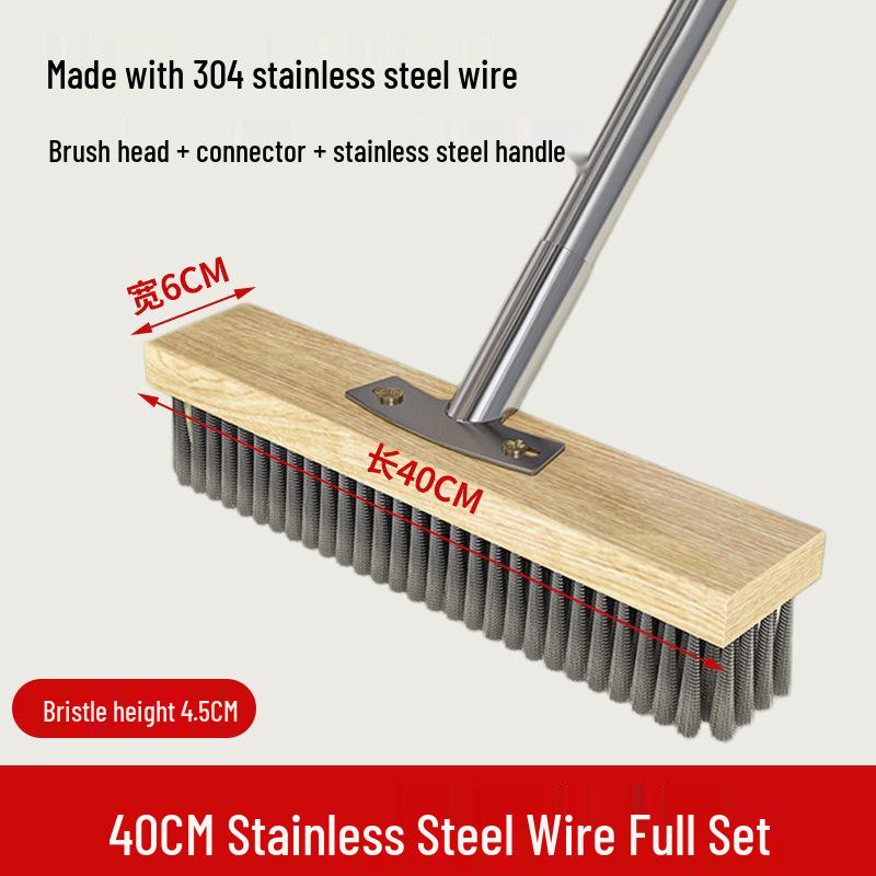 Stainless Steel Long Handle Outdoor Floor Scrub Brush with Stiff Bristles