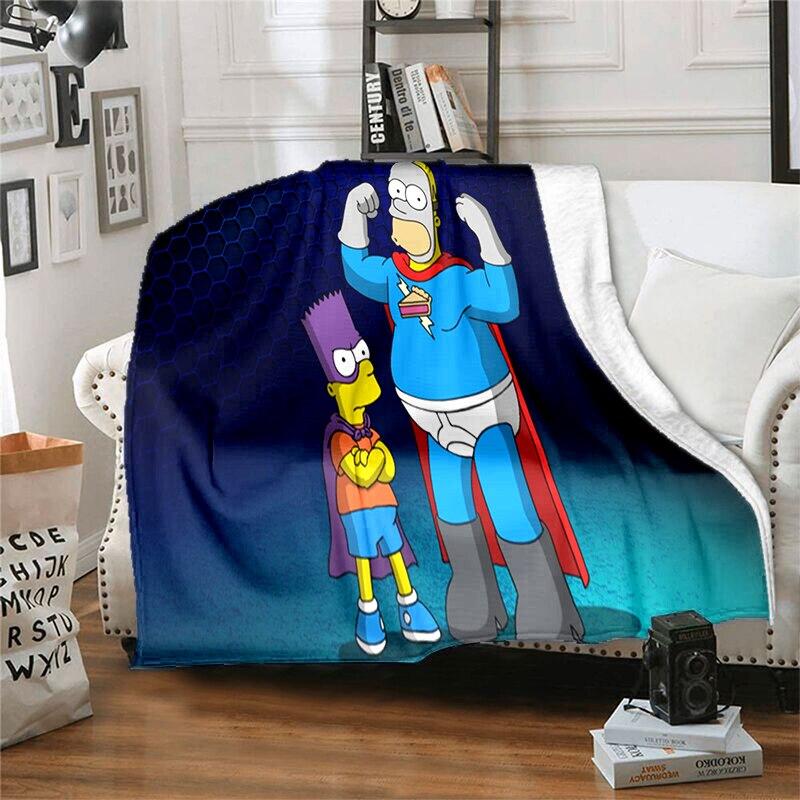 S-Simpson Měkký plyšový rozkládací pohovka Hodící Cartoon Moderní flanelové přikrývka Potah Tištěná přikrývka Dárek Piknikové deky