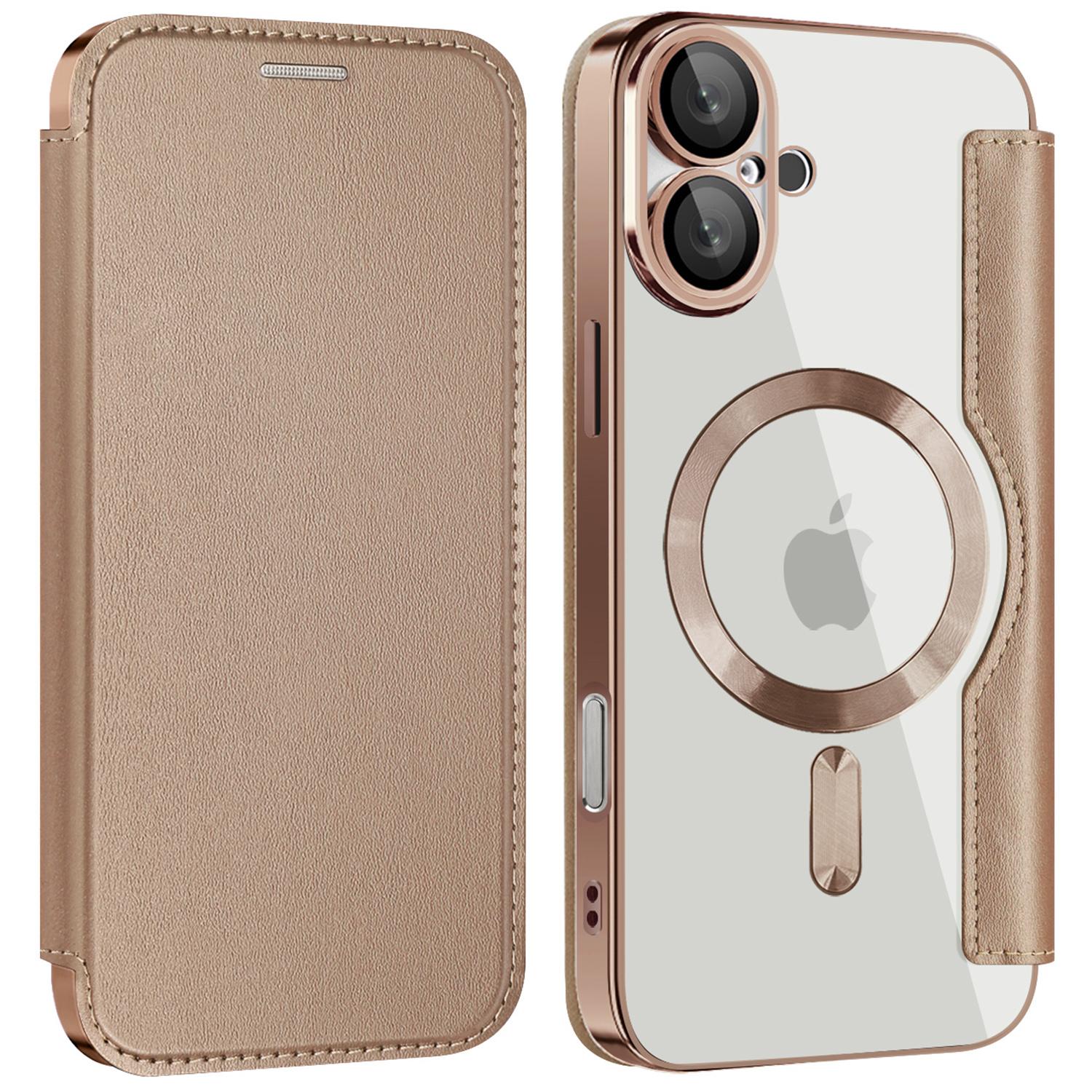 

For iPhone 16 Plus Case Compatible with MagSafe RFID Blocking Leather Phone Cover Gold