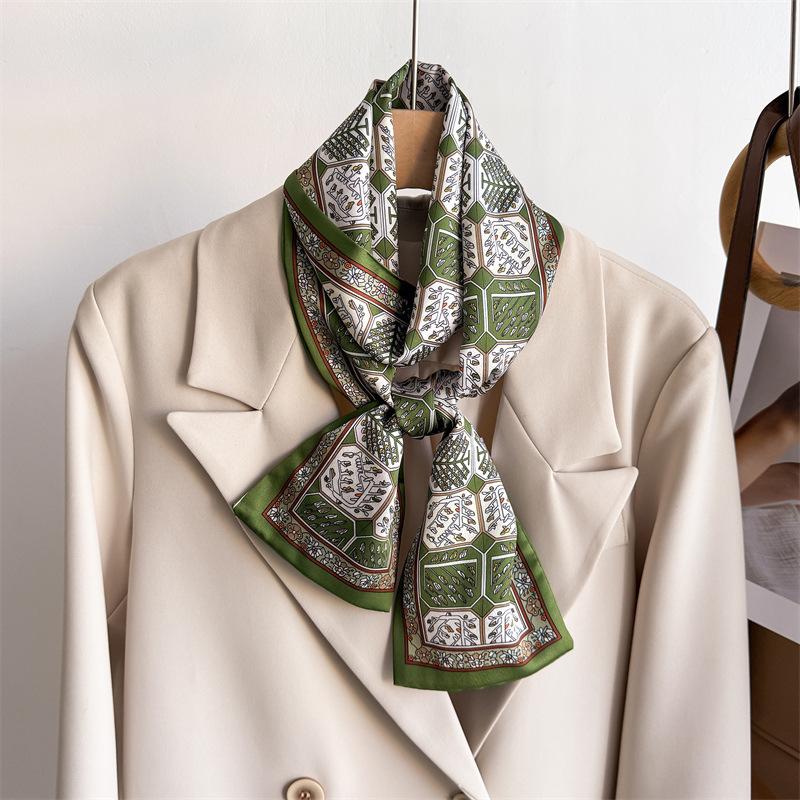 12*145Cm Small New Double-Layer Silk Scarf Women Ribbon Hair Band Luxury Print Designer Tie Scarves Bag Decorate